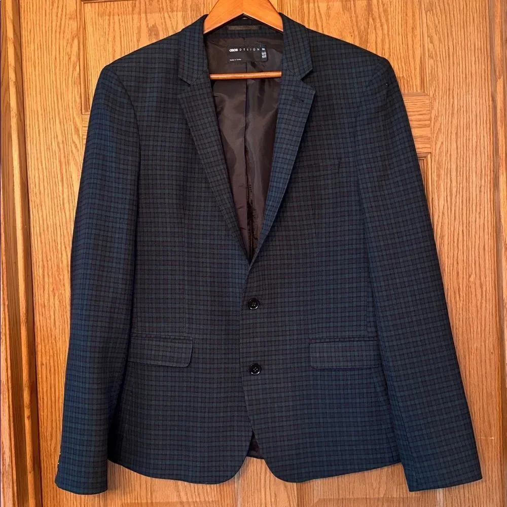 ASOS DESIGN Blackwatch Plaid Blazer Navy Green Tartan Check
